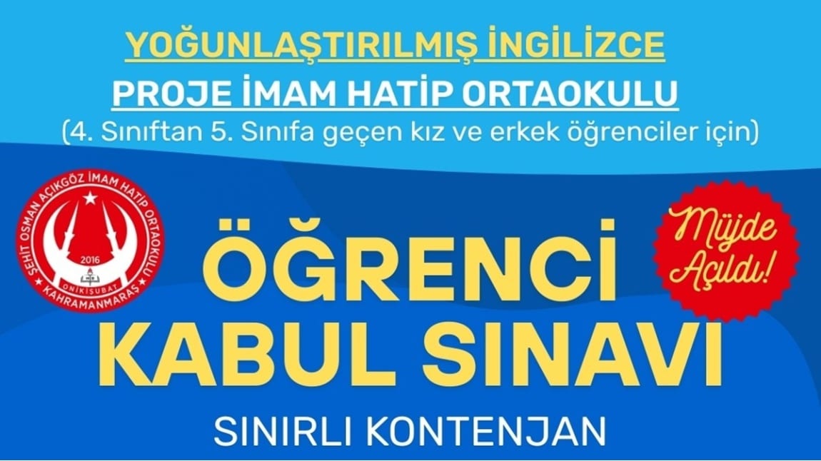 YABANCI DİL AĞIRLIKLI (İNGİLİZCE) PROJE İMAM-HATİP ORTAOKUL BÖLÜMÜ SINAVINA BAŞVURULAR BAŞLADI